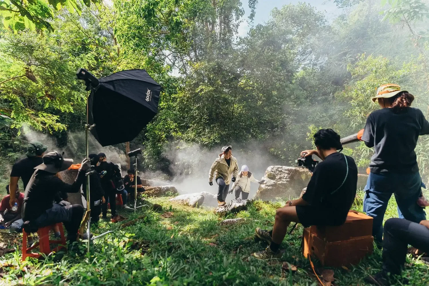 Filming crews shooting the Decathlon commercial on location
