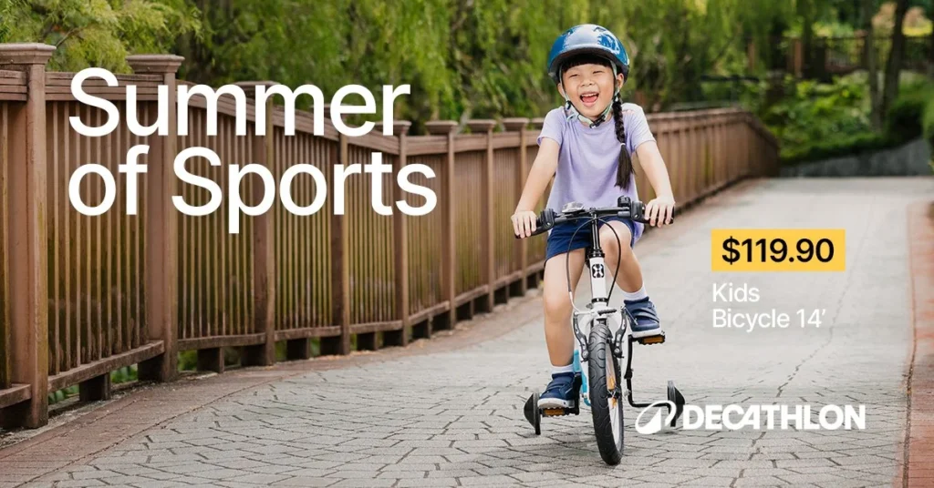 Kids cycling key visual for Decathlon Summer of Sports 2024